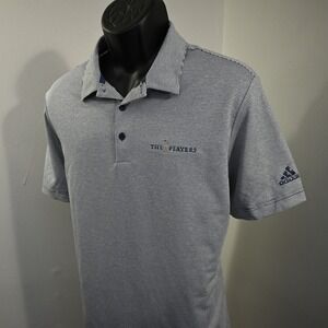 Adidas Polo Mens Large Gray Striped The Players Championship Short Sleeve Golf